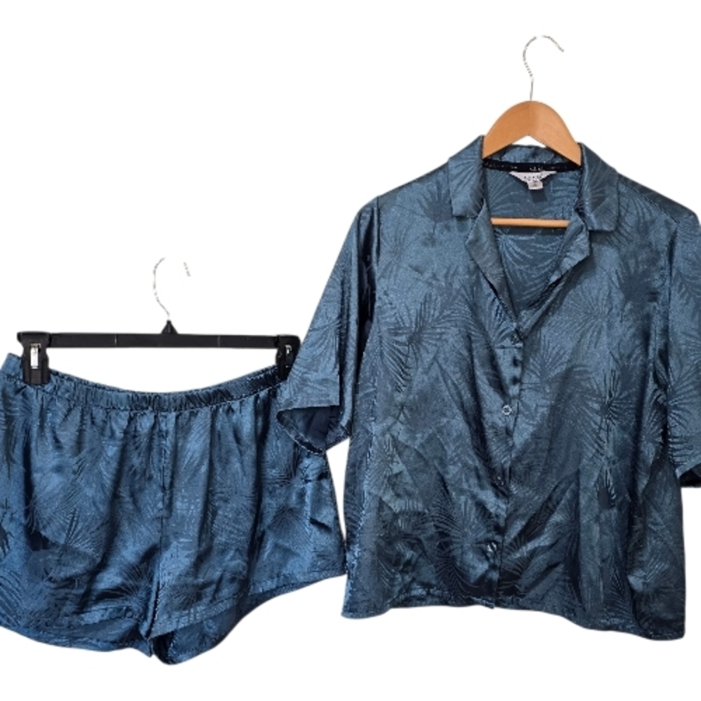 Nicole Miller Soft Blue Tropical Print Pajama Sleep Set Size Large Summer Lounge